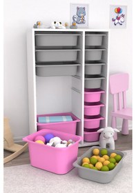 Resim Rine 14 Sepetli Çok Amaçlı Oyuncak Dolabı Pembe Gri 2d4k8u Pembe - Gri 