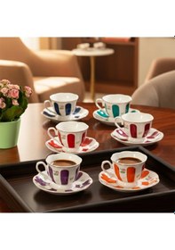Resim Perotti 16861 Beyoğlu 6 Kişilik Porselen Kahve Fincan Takımı 90ml Çok Renkli 