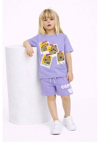Resim Miniko Kids Kız Çocuk Capybara Modelli Pamul Şortlu Takım Lila 