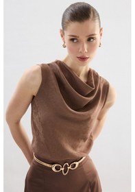 Resim Sateen Degaje Yaka Bluz - Vizon-136756 VİZON 