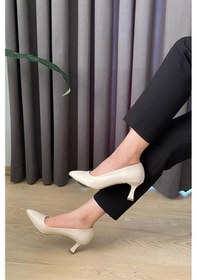Resim Kadın Sity Krem Cilt 6 Cm İnce Topuklu Stiletto Krem 