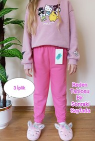 Resim VİP BERA TEKSTİL Çocuk Şeker Pembe Kışlık 3 İplik Şardonlu Paçası Lastikli Eşofman Altı 