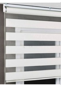 Resim Beyaz Bambu Zebra Stor Perde Eteği Düz Aküminyum Kasa Metal Ayak Beyaz 