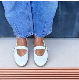 Resim Ne&ve Shoes Beyaz Deri Tek Bantlı Yuvarlak Burun Kadın Babet 