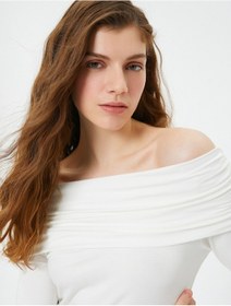 Resim Koton Madonna Yaka Tişört Uzun Kollu Viskoz Kumaş Slim Fit Ekru 4sal10516ık 4SAL10516IK010 Ekru 
