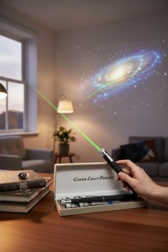 Resim MyClean 3000 Metre Menzilli Yakıcı Yeşil Lazer Değişen Farklı Başlık Şık Kılıf Hediye Şarjlı 