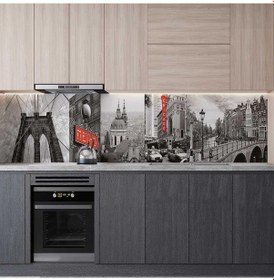 Resim Mutfak Tezgah Arası Folyo Fayans Kaplama Folyosu Retro Siyah Beyaz 