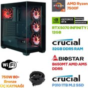 Resim Game Garaj Elite S5 AMD Ryzen 5 7500F 32GB RAM 1TB SSD RTX5070 FreeDOS Oyuncu Tavsiye Sistem 