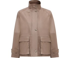 Resim Derimod Fancy Kadın Bej Devrik Yaka Oversize Deri Mont 25WGD5625VE 