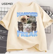 Resim Usemeı Freak Komik Kedi T-shirt Unisex Pamuk Rahat Yuvarlak Boyun Streetwearhakierkek Haki 