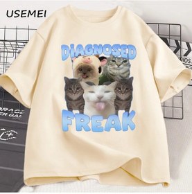 Resim Usemeı Freak Komik Kedi T-shirt Unisex Pamuk Rahat Yuvarlak Boyun Streetwearhakierkek Haki 
