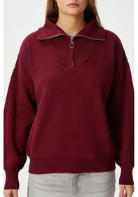 Resim Ritnice Kadın Bruno Basic Fermuarlı Bordo Kazak Bordo 
