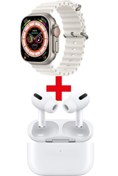 Resim GAMER ® 8 Watch 8 Ultra Akıllı Saat Beyaz Watch + Beyaz Pro5 Benzeri Bluetooth Kulaklık Hediye 