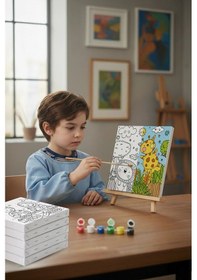 Resim Sevimli Safari Hayvanları Çocuk Boyama Tuvali Seti 20x20 Cm 
