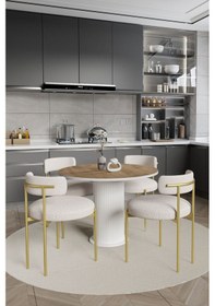 Resim Avvio Armony Ptt Lake Mdf Ayak 4'lü Teddy Sandalye 90x90 Masa Sandalye Takımı Sandalye Bukle Kumaş Akça 