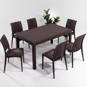 Resim Rattan Large Kahve Masa Takımı Bahçe&balkon 1 Masa + 6 Sandalye Kahverengi 