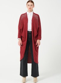 Resim HatunAtila Oversize Sıra Taşlı Hera Kumaş Panço 8555 Kırmızı - Kırmızı / Standart - Oversize 