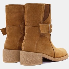 Resim Rafles Kadın Camel Gerçek Süet Deri Toka Detaylı Kalın Topuklu Bot Camel 