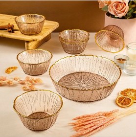 Resim Fecra Fladen 7 Parça Kase Seti Kahve Gold Fileli 