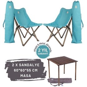 Resim Bag The Joy Ahşap Masa Sandalye Seti Antrasit-Turkuaz-60 60 55cm Turkuaz 