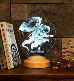 Resim Astronot Kozmonot Uzay Kişiye Özel 3D Led Lamba 