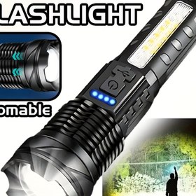Resim USB Şarj Edilebilir LED El Feneri: Kamp, Balık Tutma, Koşu, Yürüyüş İçin Taşınabilir Yakınlaştırılabilir El Feneri - ABS Malzeme, Parlak Dış Mekan Lambası 