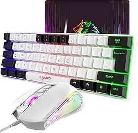 Resim XINMENG Yüzde 60 Oyun Klavyesi, PS4 Klavye Mekanik Hissi, Arkadan Aydınlatmalı Klavye ve Fare, RGB Klavye Oyun Fareleri Kombinasyonu, Kablolu Klavye Fare Oyun Seti, Fare Pedi, USB Klavye, PC Mac için - Beyaz 