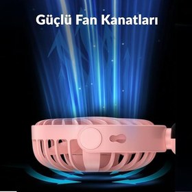 Resim Warmco K70 Taşınabilir Şarjlı El Vantilatörü 2400mAh 360° Döner Başlıklı ve Standlı Dijital Ekranlı Soğutucu Fan Pembe 