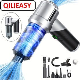 Resim 18000pa Katlanabilir Mini Taşınabilir Elektrikli Süpürge, 2000mAh*3 Büyük Kapasiteli Pil, Üç Hız Ayarlı El Süpürgesi, 100W Üfleme ve Emme Üçü Bir Arada Kablosuz Araba Süpürgesi 