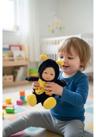 Resim Sevimli Bebek Yüzlü Arı Peluş Oyuncak Arı Kostümlü Bebek 25 Cm - Yumuşak Uyku Arkadaşı Hediyelik Sarı 
