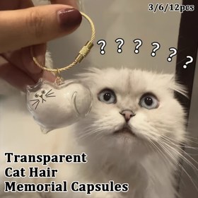 Resim 3/6/12 adet Şirin Kedi Yüzleri ile Şeffaf Kedi Tüyü Anma Kapsülleri - Güvenli Snap-Lock Tüy Koruma Organizatörü ve Asma Döngüleri | Kedi Sahipleri için Pet Kaybı Duygusu Hediyesi, Yılarda Tüy Koruma, Sentimental Tasarım (Şeffaf) 