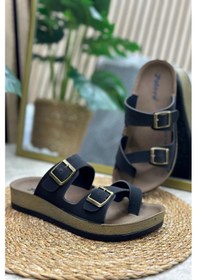 Resim Günlük Kadın Terlik Tek Parmak Arası Rahat Mantar Taban Tokalı Ayarlanabilir Sandalet 147 - 34162 Siyah-siyah 