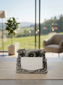 Resim mekatris3d Mekatris Oto Tamirci Temalı Masaüstü Kartvizitlik - Turbo, Piston ve Anahtar Tasarımlı Garaj Organizeri 