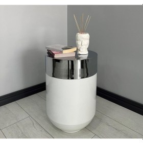 Resim Dekoratif Krom Darbuka Parlak Beyaz Sehpa 60cm 