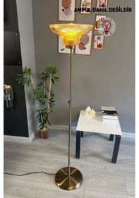 Resim Stark Cam Bal Rengi Düz İnce Gövde Lambader Modern Metal Oturma Odası Natural 