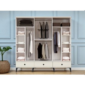 Resim Serez 6 Kapaklı Çekmeceli Dolap Gardırop Beyaz 