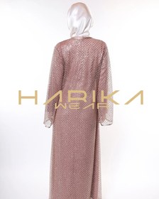 Resim Kristallerle işlenmiş el işlemeli altın ferace - 3XL 