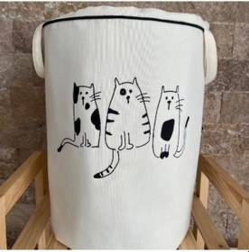 Resim HS Hometex Kedicik Nakışlı Bez Kirli ve Oyuncak Sepeti 