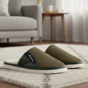 Resim Ar-060 Unisex Kadife Kumaş İçi Kürklü Kışlık Ev Terliği Haki 