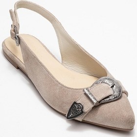 Resim Luvi Shoes Dorothy Bej Süet Hakiki Deri Tokalı Sivri Burunlu Kadın Sandalet Süet Bej 