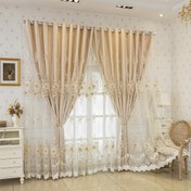 Resim 1 Adet Lüks Çift Katmanlı Nakışlı Perde - Çiçek Desenli Karartma %100 Polyester, Kolay Montaj için Göz Delikli Üst, Makinede Yıkanabilir, Oturma Odası, Yatak Odası, Çalışma Ofisi İçin, Klasik Jakarlı Poliester, Şık Pencere Perdeleri, Dayanıklı Kumaş, Zarif İç Mekan Tasarımcılık 