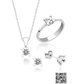 Resim Papatya Silver Swarovski® Tektaş Set -  Yüzük Kolye Küpe -  Rodyum Kaplama 925 Ayar Gümüş 