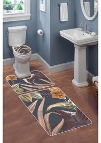 Resim Modern Desenli Dijital Baskı 3 Lü Banyo Paspas Takımı Yıkanabilir Kaymaz Tabanlı Klozet Takımı Klz0024 Renkli 