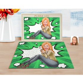 Resim Bk Gift Kişiye Özel Kadın Karikatürlü 1000 Parça Profesyonel Puzzle-102 