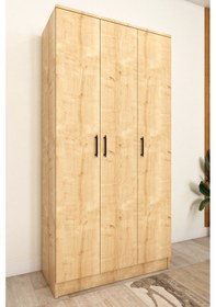 Resim Ases Mobilya Ases Asl644 Geniş Gardırop 3 Kapaklı Elbise Dolabı Siyah Kulplu Beyaz Ve Safir Meşe Safir Meşe 