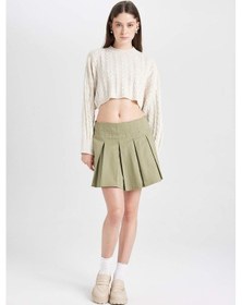 Resim Defacto Coool Piliseli Normal Bel Basic Düz Gabardin Mini Etek D5265AX24AUKH461 Haki 