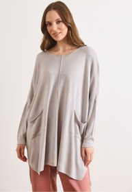 Resim Olalook Kadın Gri Çift Cepli Oversize Yırtmaçlı Uzun Triko Tunik TNK-19000106 