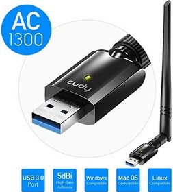 Resim Cudy WU1400 AC1300Mbit/s WiFi USB 3.0 Adaptörü PC 400+867Mbps USB 3.0 WiFi Dongle 5GHz/2.4GHz 5dBi Yüksek Kazançlı Anten, Windows 7/8/8.1/10 Mac OS Linux ile Uyumlu 