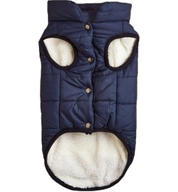 Resim Padalink Küçük-orta Köpekler İçin 2 Katlı Yünlü Kaban, Rahat Isınır, Boyun İp Deligi, Stili Tasarım, Kolay Giydir, Lacivert 