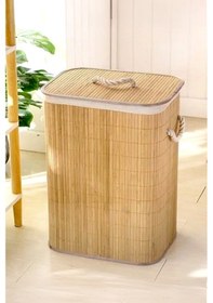 Resim Katlanabilir Bambu Çamaşır Kirli Sepeti 41x31x50 Bej 
